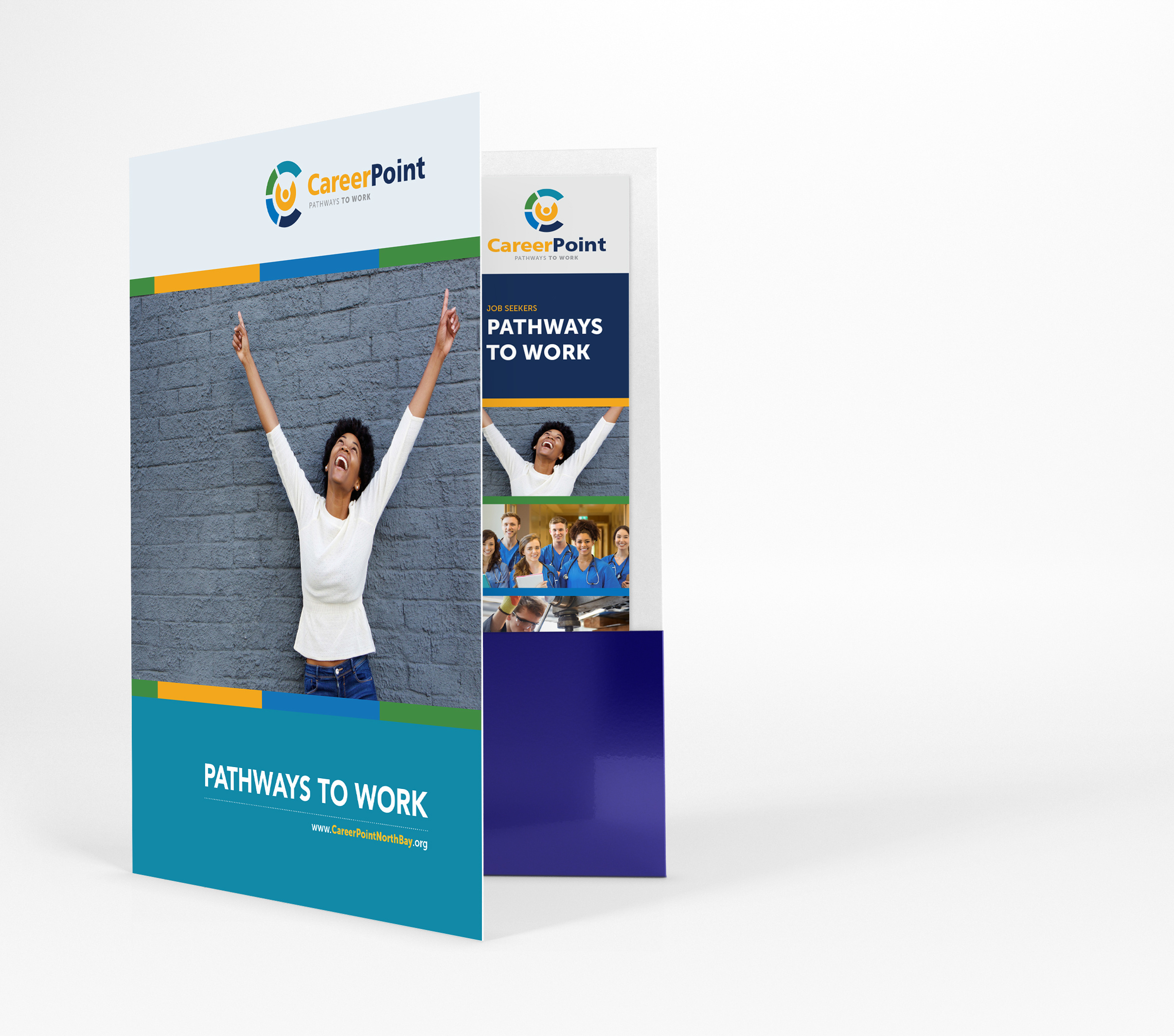 This is FCM portfolio for workforce alliance of the north bay brand development presentation folders mockup