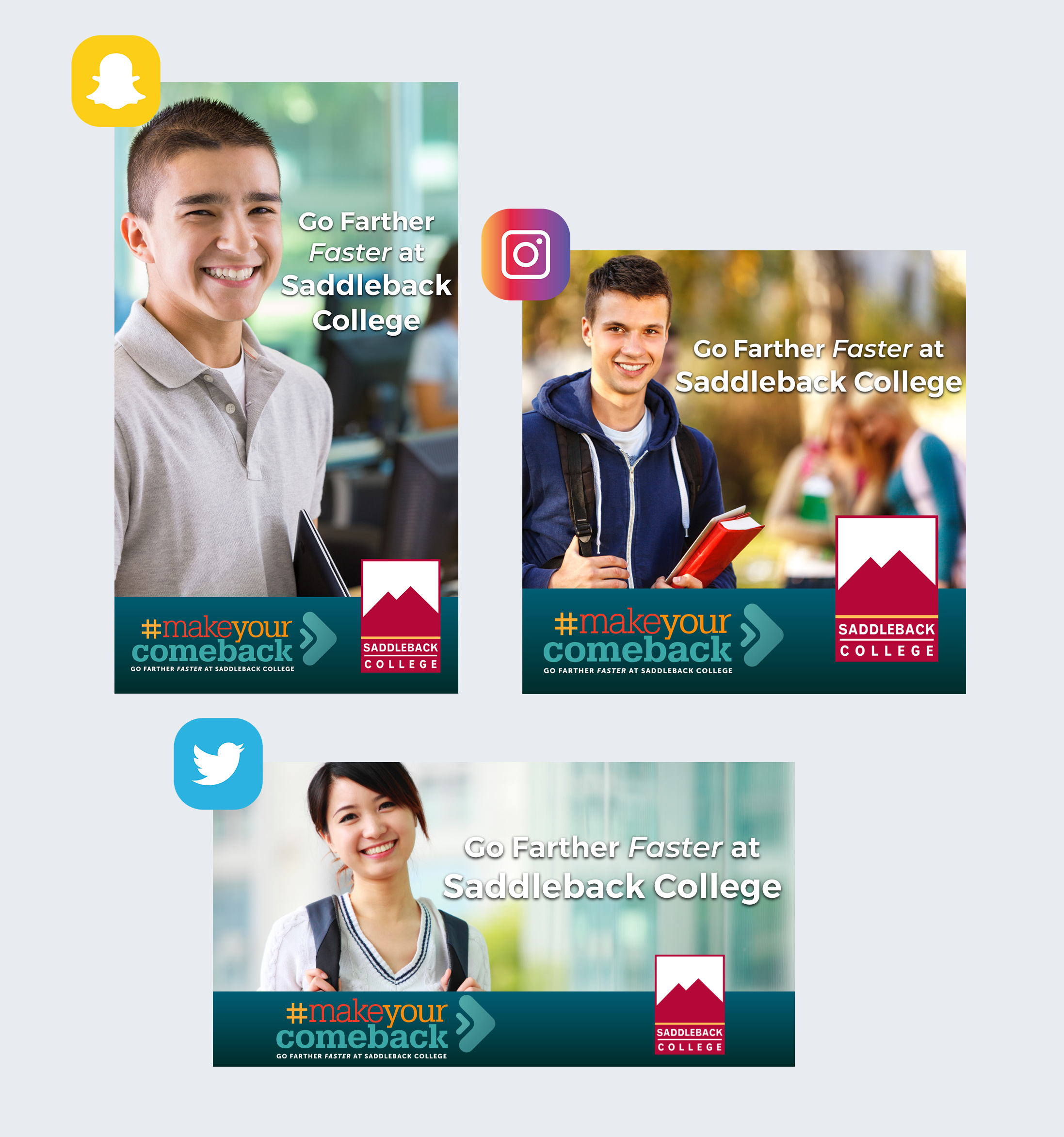 Social media ads portfolio for Saddleback College Adult Ed Campaign