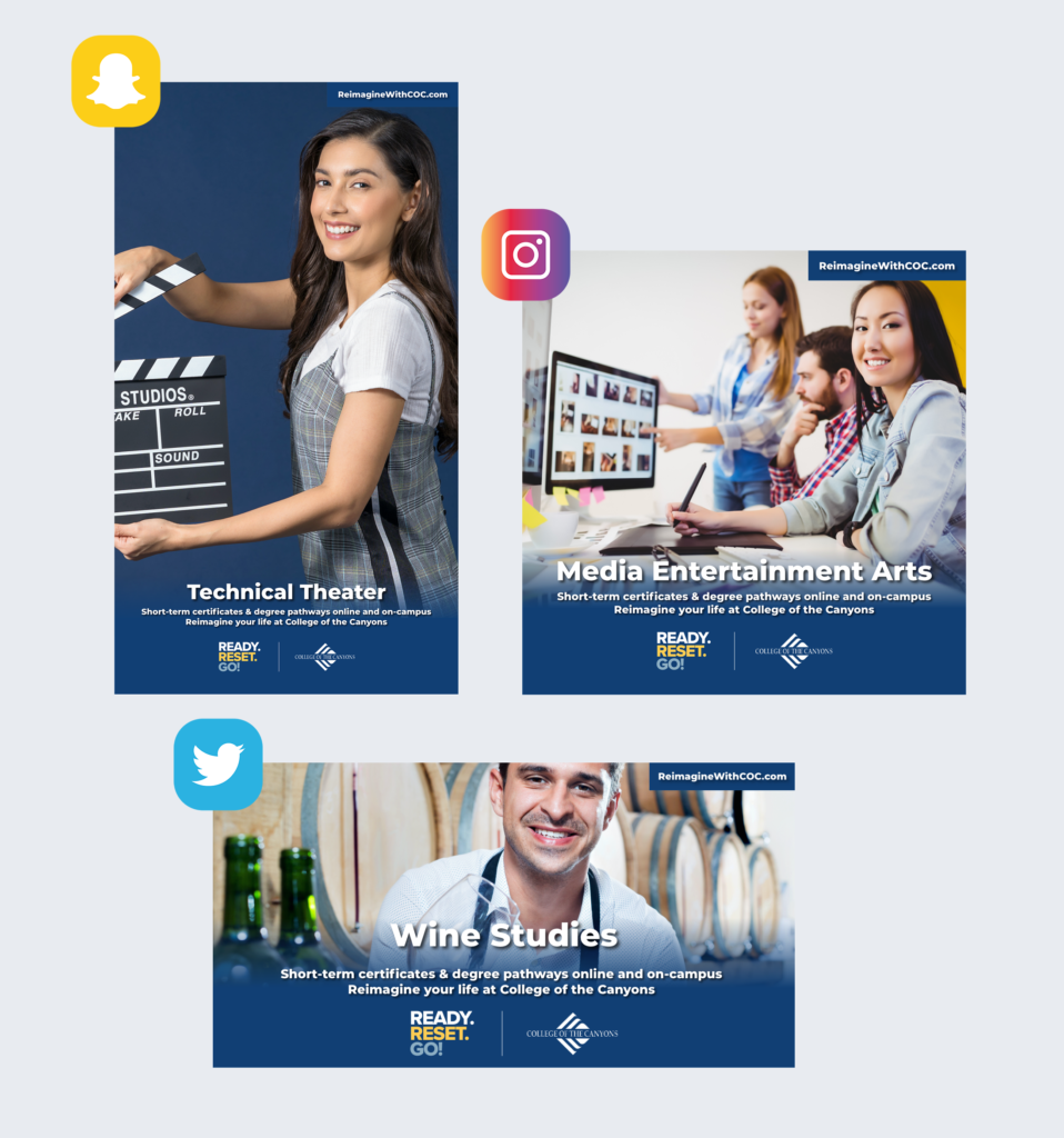 Social media ads portfolio for College of the Canyons CTE & Employer Campaigns